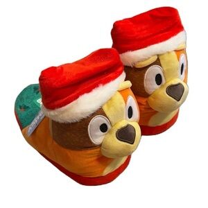 Bingo Bluey Plush Slippers NEW Dog Christmas Santa Hat Adult 9/10
